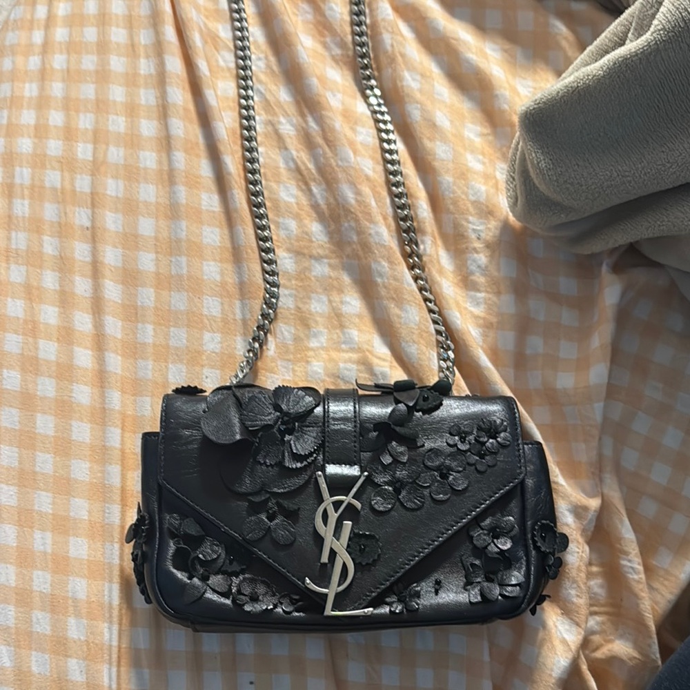 Yves Saint Laurent Black Crossbody Bag with Chain Strap and Silver Hardware